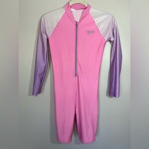 Speedo Pink and Purple Swim Suit Girls 12 Modest Coverage Sun Protection